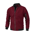 Men's fashion bomber jacket in burgundy red with stylish MA-1 utility sleeve pocket - M / Dark Red
