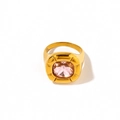 Bague en acier inoxydable plaqué or 18k avec un zircon rose carré brillant - Or Pierre Rose Carrée (YR51_1)