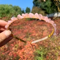 Handmade headband featuring irregular pink crystal stones wrapped on a gold metal frame - Double Row / Rose Quartz-Double Row