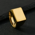 Polished gold rectangular signet ring for men made of durable titanium steel - US 6 / Polished Horizontal Rectangle / Gold