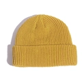 Standard adult size ginger yellow knit beanie hat with thick cuff and ribbed texture - Dark Yellow