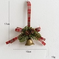 Christmas hanging ornament with vintage bell, pine cones, and red checkered bow decoration - Style G-Red White Plaid Bow Bronze Bell