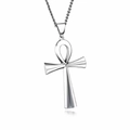 Close-up of silver Ankh cross pendant with polished finish and delicate metal chain - Silver Ankh Cross + 60cm Chain