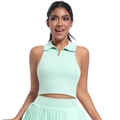 Mint green polo neck sleeveless yoga top and pleated tennis skirt set for women - Light Mint Green