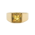 Fashionable golden stainless steel signet ring featuring a square yellow gemstone inlay - Gold Yellow Stone