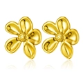 Elegant gold five-petal flower stud earrings with a polished mirror finish and textured center - Petal Polished Five-petal Flower
