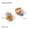 Vista dettagliata di orecchini a righe placcati oro 18k con peso e dimensioni indicate - Stile a Conchiglia Stratificata Bicolore Oro Argento (JDE2311002-PS)