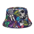 Summer bucket hat featuring unique mushroom and skull patterns on a dark cotton fabric - M (56-58cm) / Mushroom Skull Style (M422—1)