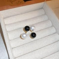 Minimalist geometric earrings with black and white faux pearls on velvet jewelry tray - Black and White Bead Style (33#)