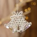 Suspension de Noël en acrylique irisé avec cloches doubles, nœud et cordon argenté brillant - Cloche Irisée