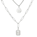 Collar de doble capa plateado con colgante de moneda estrella y cadena de clip - Color Acero (KN230249-KFC)
