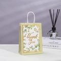 Floral green paper gift bag with gold Thank You stamp and white rope handles - 19 Butterfly & Leaves / 21*15*8cm