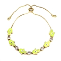 Adjustable golden Hamsa hand bracelet with green enamel and sparkling cubic zirconia detail - Yellow