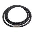 Geflochtenes schwarzes Lederarmband mit Schlangenmuster und silbernem Magnetverschluss - Drei Lagen / Schwarz