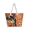 Sac de plage en toile avec imprimé tribal africain et poignées en corde épaisse en orange - Femme à l'Art Tribal (jiayingstb50)