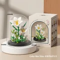 White lily building block model in glass dome with black base and retail packaging box - M3116 Lily / 163pcs/Base+Dust Cover Model