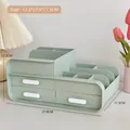 Green desk organizer with three white drawers and multi-compartment storage tray - Three Drawers / Green