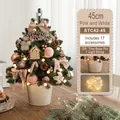 Mini albero di Natale rosa e bianco da 45 cm con luci LED e base in metallo vintage - 45CM Albero Verde Rosa e Bianco (Secchio di Ferro)