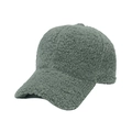 Detailed 45-degree side view of a sage green plush faux lamb wool baseball cap - Green