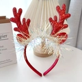 Detail of red sequin reindeer antlers headband with silver tinsel for Christmas party - Red Sequin Antlers