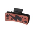 Western style black hair claw clip featuring red-brown patch with star and lightning motifs - 90052-Lightning Star