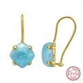 Elegant S925 sterling silver hoop earrings with turquoise tassels in golden finish - Light Blue Oval Hook - Gold