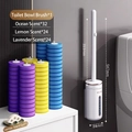 Wall-mounted disposable toilet brush set with 80 multi-scented sponge refill heads - Bulk Pack: 1 Handle + 80 Mixed Heads (32 Ocean + 24 Lav + 24 Lem) + 1 Balm