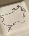 Silver-finish cross pendant necklace featuring sparkling cubic zirconia stones - Silver Cross Necklace (Zirconia Inlaid)