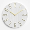 Minimalist white wood grain wall clock with golden hands and numbers 30CM - White With Champagne Gold Numbers
