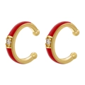 Golden C-shaped ear cuff with red enamel oil dripping and micro-inlaid zircon stone - 1 Pair / Red