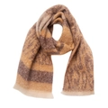 Close-up of soft brown and camel leopard print scarf texture with frayed edge detail - Extended Version / Yellow Coffee Beige