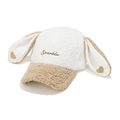 Detail of plush lamb wool baseball cap with long ears and Sparkle heart embroidery - M(56-58cm) / White