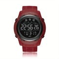 Digital sports watch in red silicone with pedometer and LED backlit multifunction display - Red Black Screen