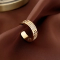 Verstellbarer vergoldeter Ring mit H-Buchstaben-Design und Zirkonia-Mikropflasterung - H-Buchstabe Hohler Stil (53#)