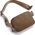 Waterproof polyester waist bag in tan brown with adjustable strap and buckle - Caramel color