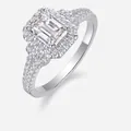 Elegant emerald cut moissanite ring in S925 silver with halo and pave setting - R13053 Emerald Cut Style