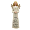 Escultura de ángel de la amistad beige con ramo blanco y cita conmovedora en el vestido - Chica con Flores (Grandes Amigos)