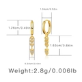 Gold plated arrow drop earrings with zircon crystals and size measurement details - Arrow Zircon (KEAM0113)