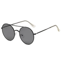 Lunettes de soleil rétro en métal noir avec double pont et verres gris foncé - Monture Noire Verres Gris