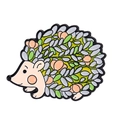 Detail of colorful enamel hedgehog brooch with green leaves and orange berries - Green Leaf Hedgehog