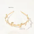 Detail view of golden laurel leaf headband showing 2.5cm height and 19g weight specs - Metal Headband-Two Shell-bug Leaves