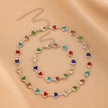 Colorful heart charm jewelry set with silver necklace and bracelet on beige fabric - Silver Heart Bracelet+Necklace