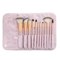 Professional 12pcs pink makeup brush set with gradient bristles and floral carry case - 12Pcs Champagne With Pink Bag