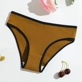 Cotton ribbed women's briefs in mustard yellow with black contrast trim and bow detail - S (30) / Brown