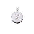 Detail shot of a round silver pendant featuring a white shell inlay and metal letter Z - Letter Z / 22mm (1 Piece/Pack) / Steel