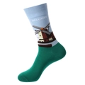 Green and light blue mid-calf socks featuring a Holland windmill and rib knit cuff - 1210-Holland