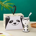 Creative ceramic panda dessert cup set with a matching panda paw spoon in a gift box - Panda Black Gift Box Cup and Spoon