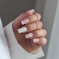 Luxurious long French style press-on nails with white finish and 3D bow accents - BZ1422 Gold Purple Bow / Jelly Glue + Nail File
