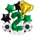 Soccer theme birthday balloon set with number 2, gold trophy and star balloons decoration - Number 2 Style (足球冠军奖杯2)