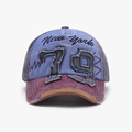 Vintage baseball cap featuring New York embroidery and distressed number 79 applique - Adjustable / Navy Blue (24A281)